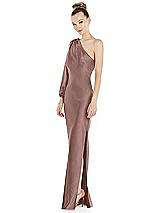 Side View Thumbnail - Sienna One-Shoulder Puff Sleeve Maxi Bias Dress with Side Slit