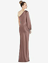 Rear View Thumbnail - Sienna One-Shoulder Puff Sleeve Maxi Bias Dress with Side Slit