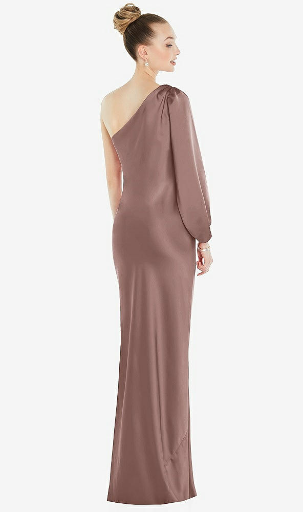 Back View - Sienna One-Shoulder Puff Sleeve Maxi Bias Dress with Side Slit