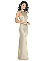 Side View Thumbnail - Champagne Scarf Tie High-Neck Halter Maxi Slip Dress