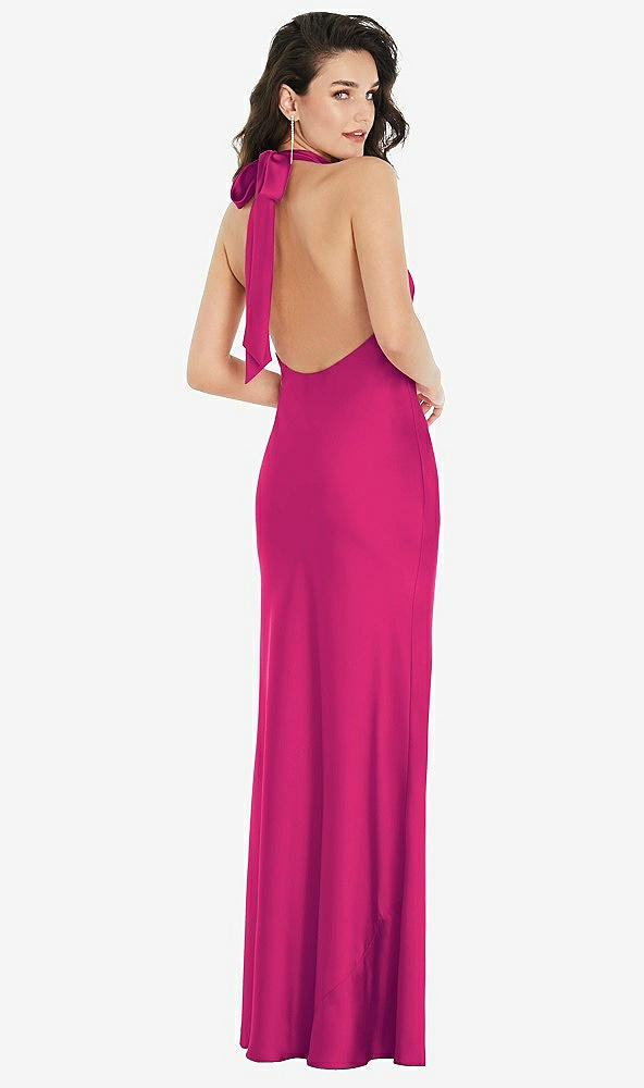 Back View - Think Pink Scarf Tie High-Neck Halter Maxi Slip Dress