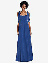 Front View Thumbnail - Classic Blue Convertible Tie-Shoulder Empire Waist Maxi Dress