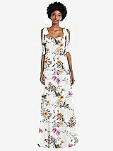 Front View Thumbnail - Butterfly Botanica Ivory Convertible Tie-Shoulder Empire Waist Maxi Dress