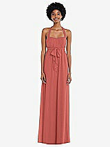 Alt View 1 Thumbnail - Coral Pink Convertible Tie-Shoulder Empire Waist Maxi Dress