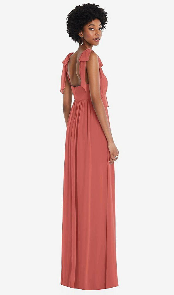 Back View - Coral Pink Convertible Tie-Shoulder Empire Waist Maxi Dress