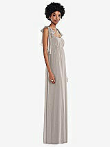 Side View Thumbnail - Taupe Convertible Tie-Shoulder Empire Waist Maxi Dress