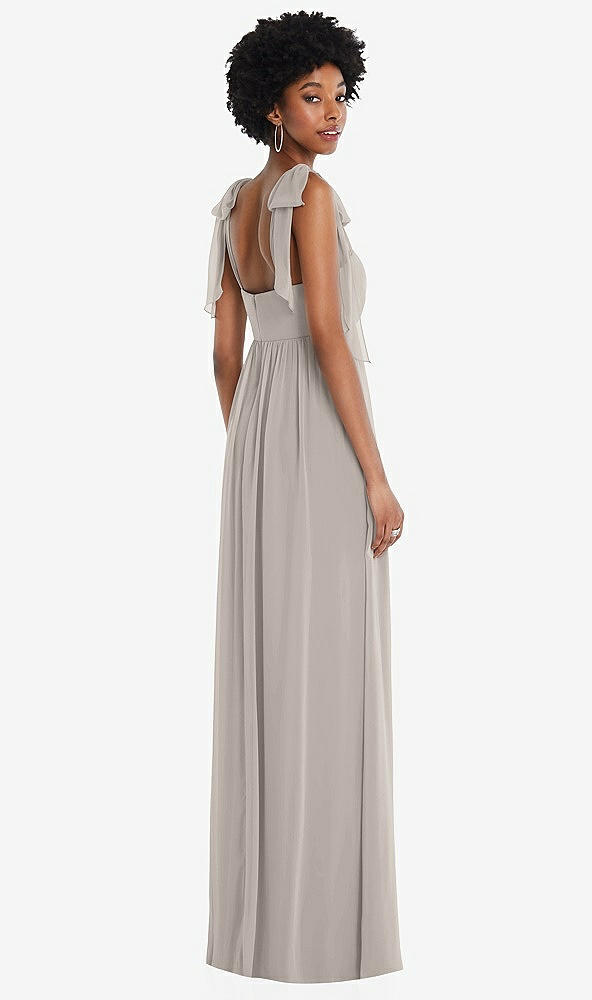 Back View - Taupe Convertible Tie-Shoulder Empire Waist Maxi Dress