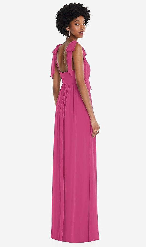 Back View - Tea Rose Convertible Tie-Shoulder Empire Waist Maxi Dress
