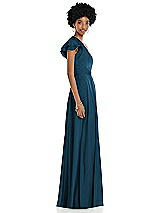 Side View Thumbnail - Atlantic Blue Draped One-Shoulder Flutter Sleeve Maxi Dress with Front Slit