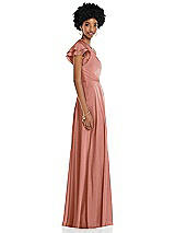Side View Thumbnail - Desert Rose Draped One-Shoulder Flutter Sleeve Maxi Dress with Front Slit