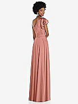 Rear View Thumbnail - Desert Rose Draped One-Shoulder Flutter Sleeve Maxi Dress with Front Slit