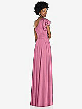 Rear View Thumbnail - Orchid Pink Draped One-Shoulder Flutter Sleeve Maxi Dress with Front Slit