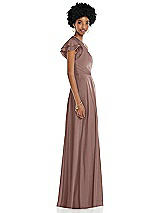 Side View Thumbnail - Sienna Draped One-Shoulder Flutter Sleeve Maxi Dress with Front Slit
