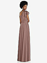 Rear View Thumbnail - Sienna Draped One-Shoulder Flutter Sleeve Maxi Dress with Front Slit