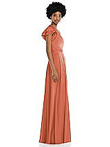 Side View Thumbnail - Terracotta Copper Draped One-Shoulder Flutter Sleeve Maxi Dress with Front Slit