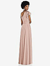 Rear View Thumbnail - Toasted Sugar Draped One-Shoulder Flutter Sleeve Maxi Dress with Front Slit