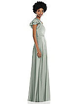 Side View Thumbnail - Willow Green Draped One-Shoulder Flutter Sleeve Maxi Dress with Front Slit