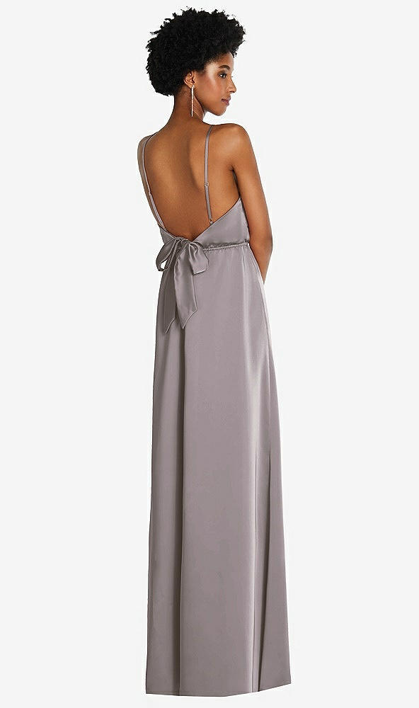 Back View - Cashmere Gray Low Tie-Back Maxi Dress with Adjustable Skinny Straps