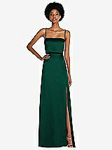 Front View Thumbnail - Hunter Green Low Tie-Back Maxi Dress with Adjustable Skinny Straps