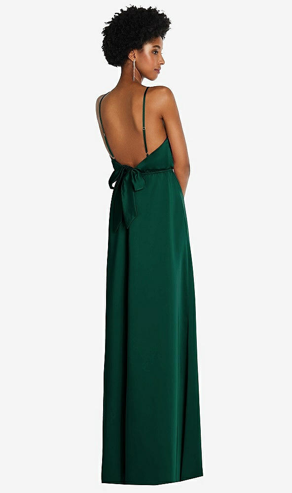 Back View - Hunter Green Low Tie-Back Maxi Dress with Adjustable Skinny Straps