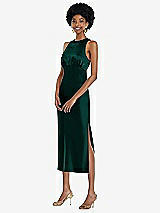 Front View Thumbnail - Evergreen Jewel Neck Sleeveless Midi Dress with Bias Skirt