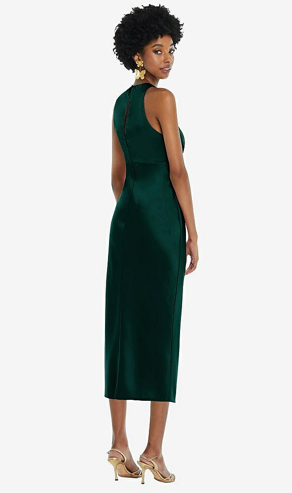 Back View - Evergreen Jewel Neck Sleeveless Midi Dress with Bias Skirt