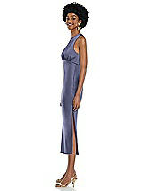 Side View Thumbnail - French Blue Jewel Neck Sleeveless Midi Dress with Bias Skirt