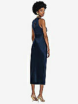 Rear View Thumbnail - Midnight Navy Jewel Neck Sleeveless Midi Dress with Bias Skirt