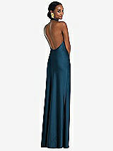 Rear View Thumbnail - Atlantic Blue Scarf Tie Stand Collar Maxi Dress with Front Slit
