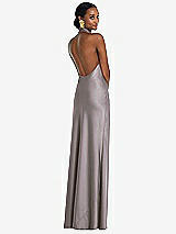 Rear View Thumbnail - Cashmere Gray Scarf Tie Stand Collar Maxi Dress with Front Slit