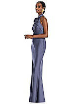 Side View Thumbnail - French Blue Scarf Tie Stand Collar Maxi Dress with Front Slit