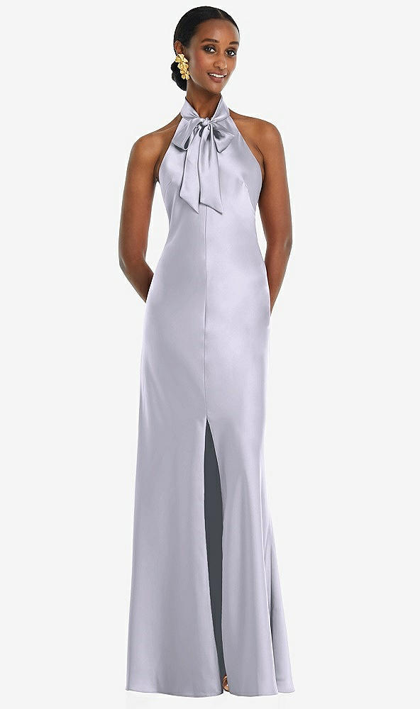 Front View - Silver Dove Scarf Tie Stand Collar Maxi Dress with Front Slit