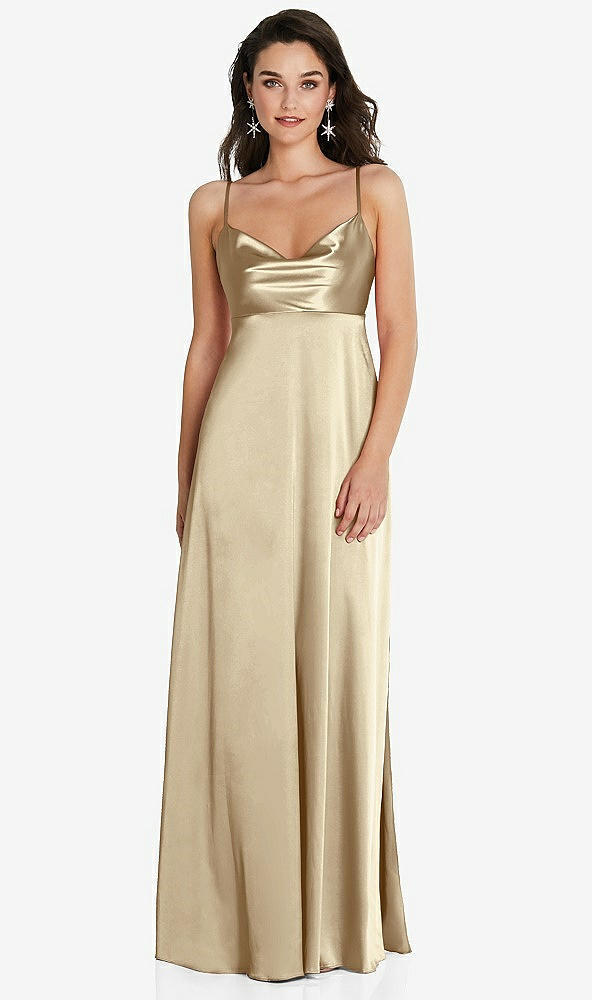 Front View - Banana Cowl-Neck Empire Waist Maxi Dress with Adjustable Straps