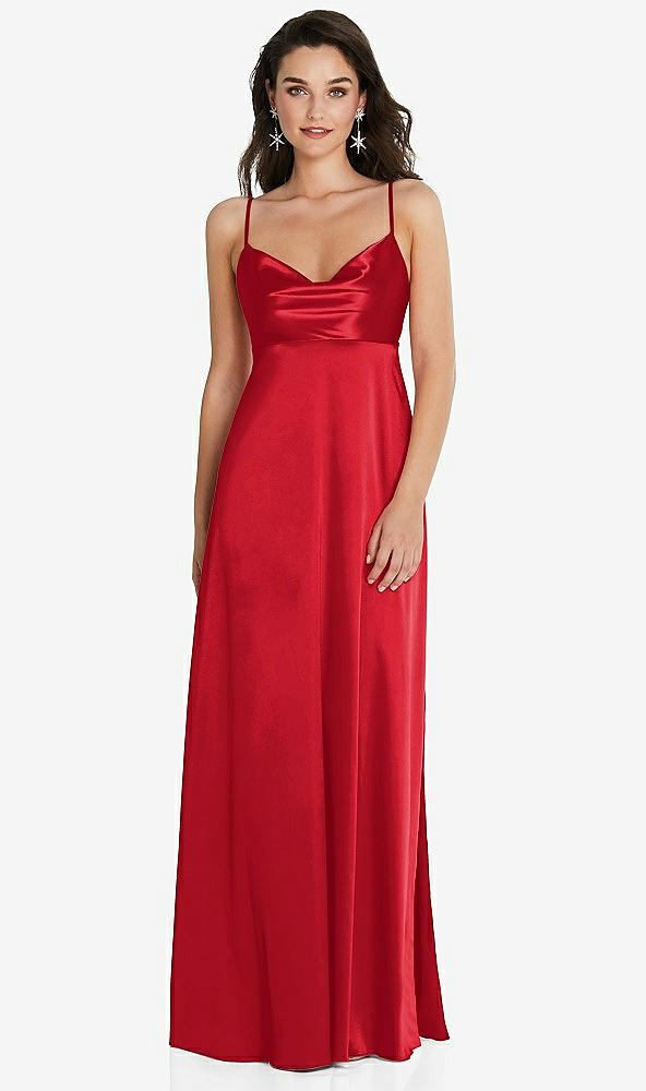 Front View - Parisian Red Cowl-Neck Empire Waist Maxi Dress with Adjustable Straps