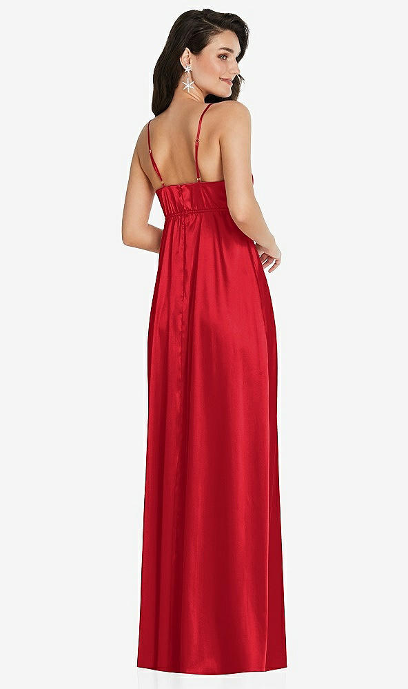 Back View - Parisian Red Cowl-Neck Empire Waist Maxi Dress with Adjustable Straps