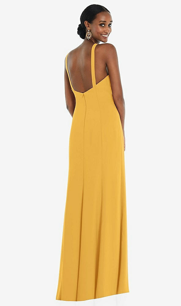 Back View - NYC Yellow Criss Cross Halter Princess Line Trumpet Gown
