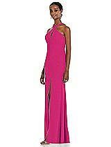 Side View Thumbnail - Think Pink Criss Cross Halter Princess Line Trumpet Gown