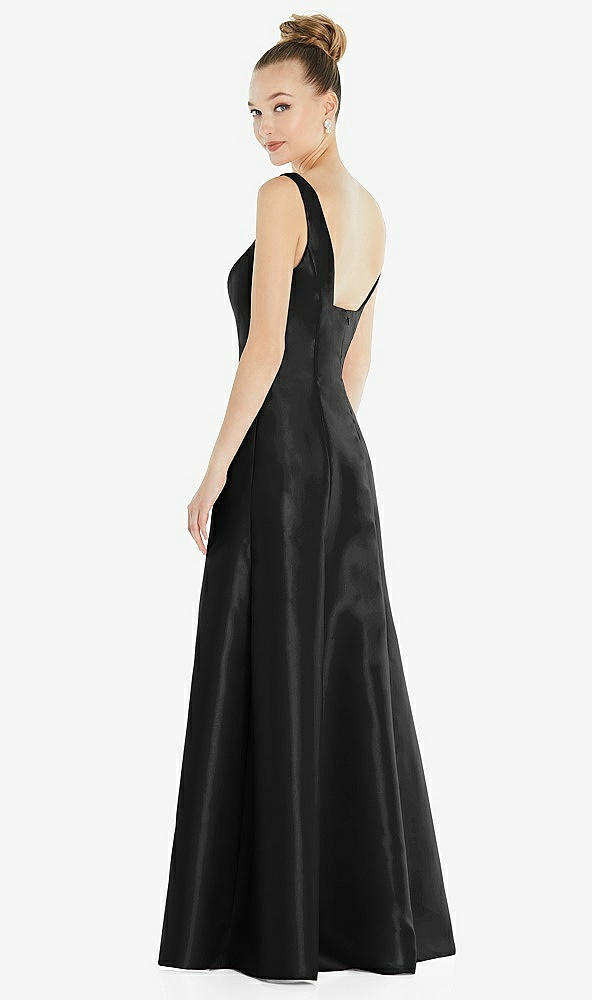 Back View - Black Sleeveless Square-Neck Princess Line Gown with Pockets