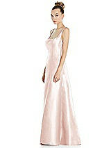 Side View Thumbnail - Blush Sleeveless Square-Neck Princess Line Gown with Pockets