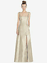 Front View Thumbnail - Champagne Sleeveless Square-Neck Princess Line Gown with Pockets
