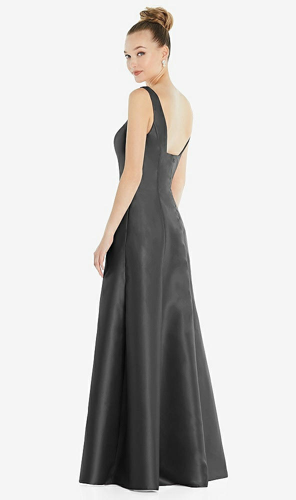 Back View - Pewter Sleeveless Square-Neck Princess Line Gown with Pockets