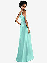 Alt View 3 Thumbnail - Coastal One-Shoulder Satin Gown with Draped Front Slit and Pockets