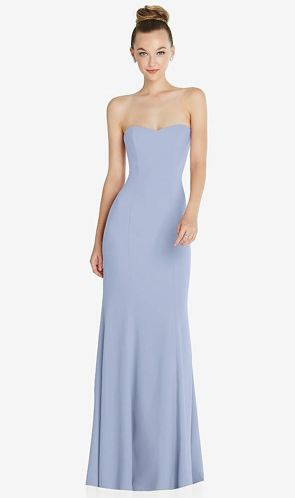 Front View - Sky Blue Strapless Princess Line Crepe Mermaid Gown