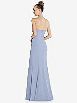 Rear View Thumbnail - Sky Blue Strapless Princess Line Crepe Mermaid Gown
