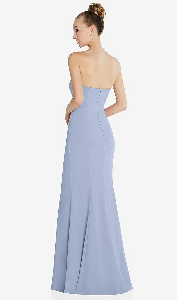 Back View - Sky Blue Strapless Princess Line Crepe Mermaid Gown