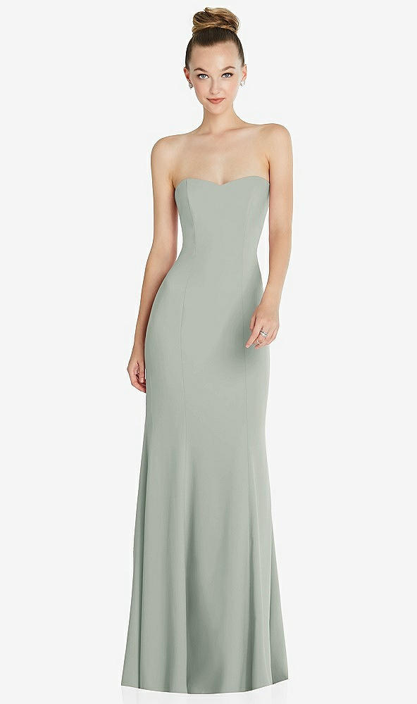 Front View - Willow Green Strapless Princess Line Crepe Mermaid Gown