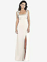 Front View Thumbnail - Ivory Flat Tie-Shoulder Empire Waist Maxi Dress with Front Slit