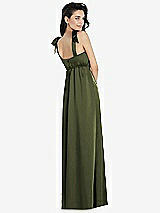Rear View Thumbnail - Olive Green Flat Tie-Shoulder Empire Waist Maxi Dress with Front Slit