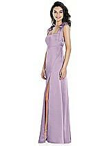 Side View Thumbnail - Pale Purple Flat Tie-Shoulder Empire Waist Maxi Dress with Front Slit