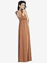 Rear View Thumbnail - Toffee Flat Tie-Shoulder Empire Waist Maxi Dress with Front Slit